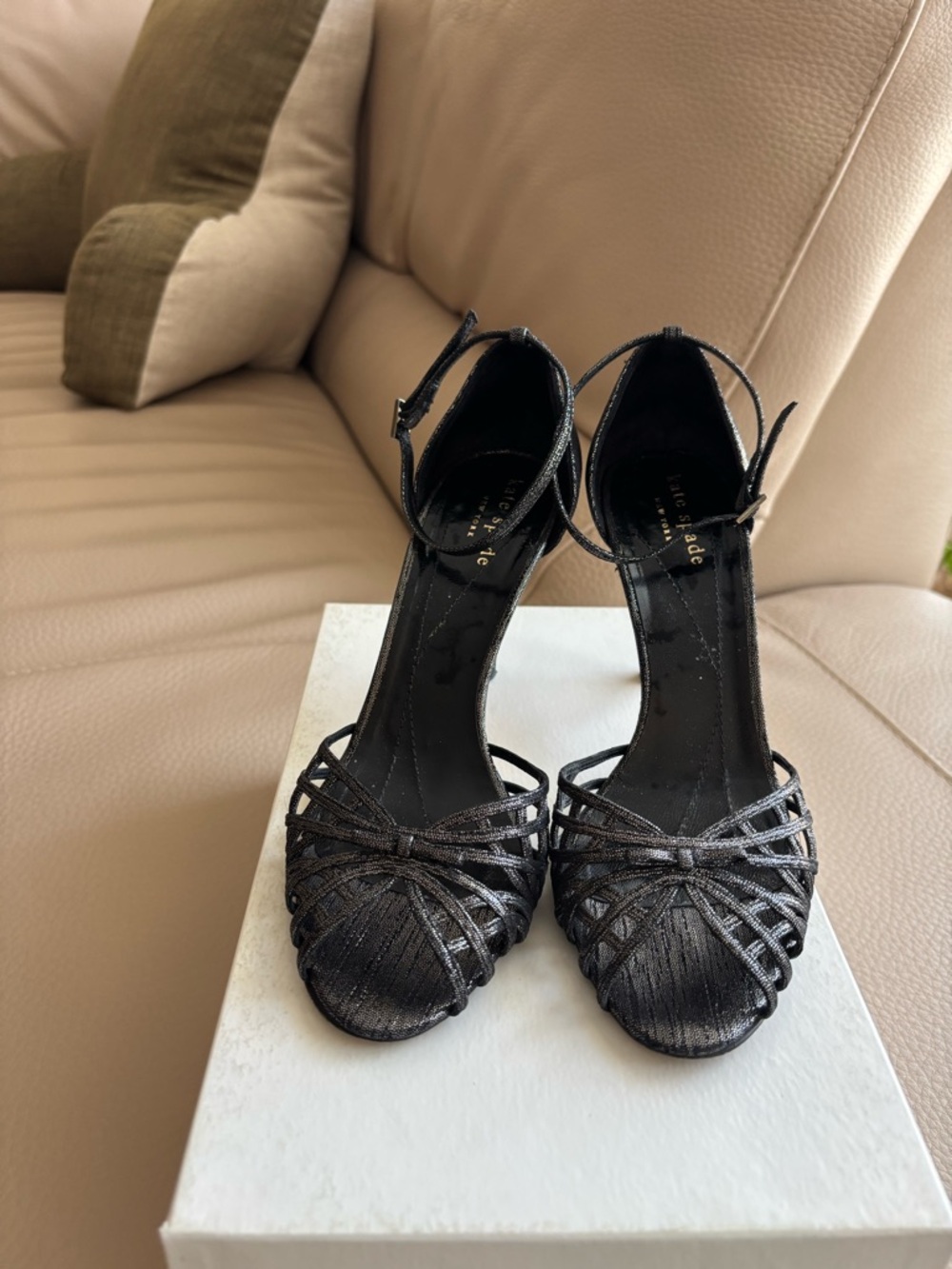 Kate Spade Charcoal Strappy Ankle-Strap Heels
